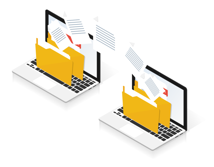 Illustration von Dateiübertragung zwischen zwei Computern.