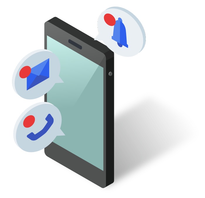 Illustration eines Smartphones mit eingehenden Mitteilungen.
