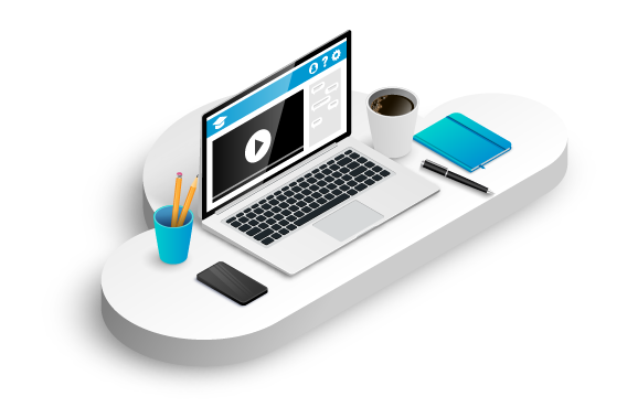 Illustration moderner Arbeitsplatz mit Laptop und Büroaccessoires.
